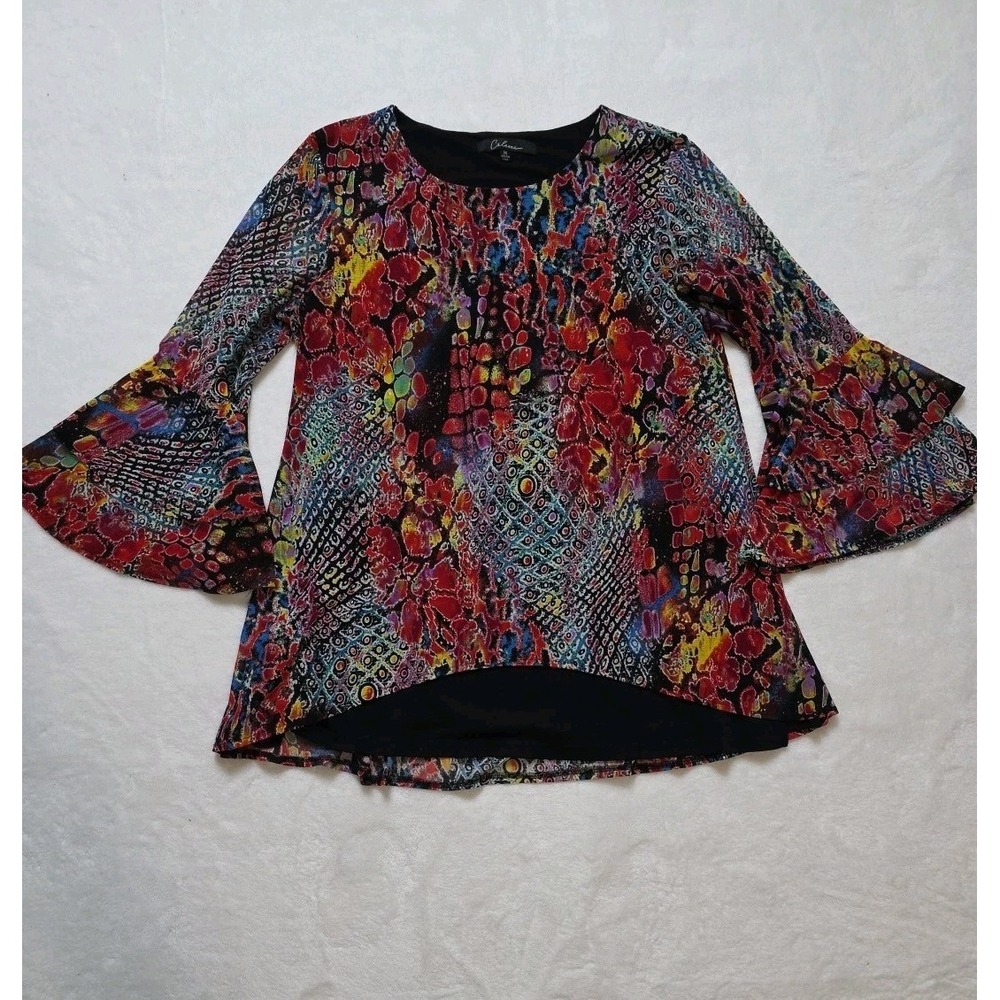 Calessa Tunic Blouse Art To Wear Artsy Flared Sleeve Gypsy Bohemian Festival
